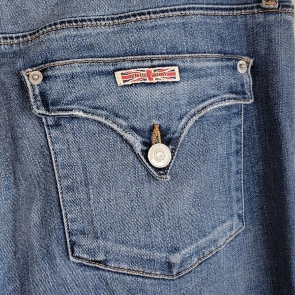 Hudson Cat Skinny Mid Rise Medium Wash Crop Step Hem Frayed Flap Pocket Jeans 30 - Picture 10 of 16